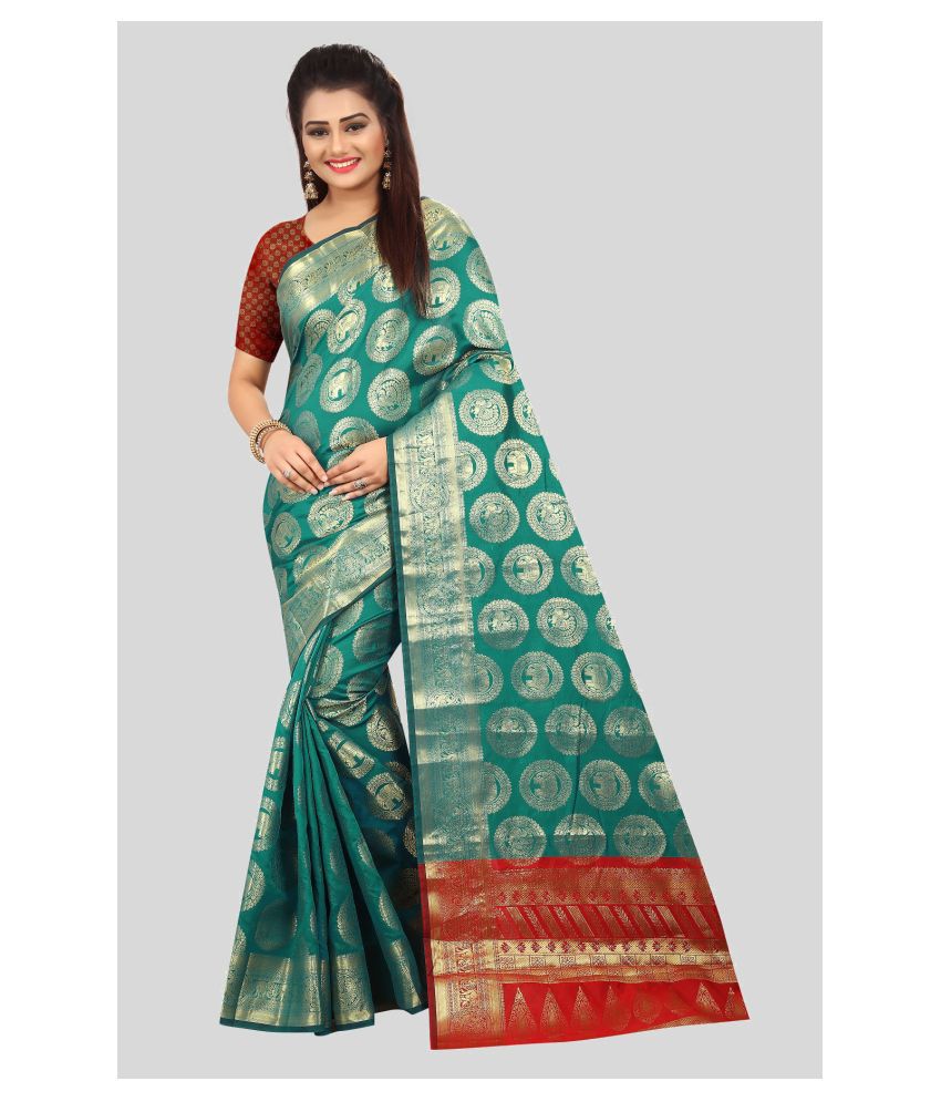     			Gazal Fashions Green Banarasi Silk Saree -