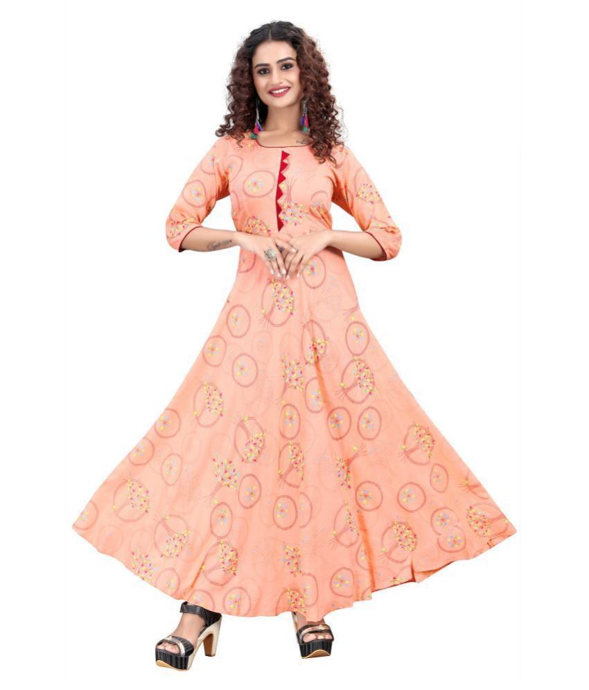     			MEESORRA - Peach Rayon Women's Flared Kurti ( Pack of 1 )