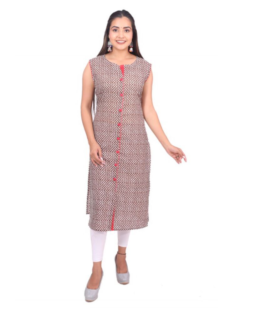     			Aadi Brown Cotton A-line Kurti -