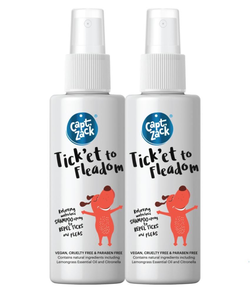Captain Zack Tick’et to Fleadom Dry/Waterless Shampoo, Tick & Flea Repellent Spray for Dogs, 50ml Each Pack of 2
