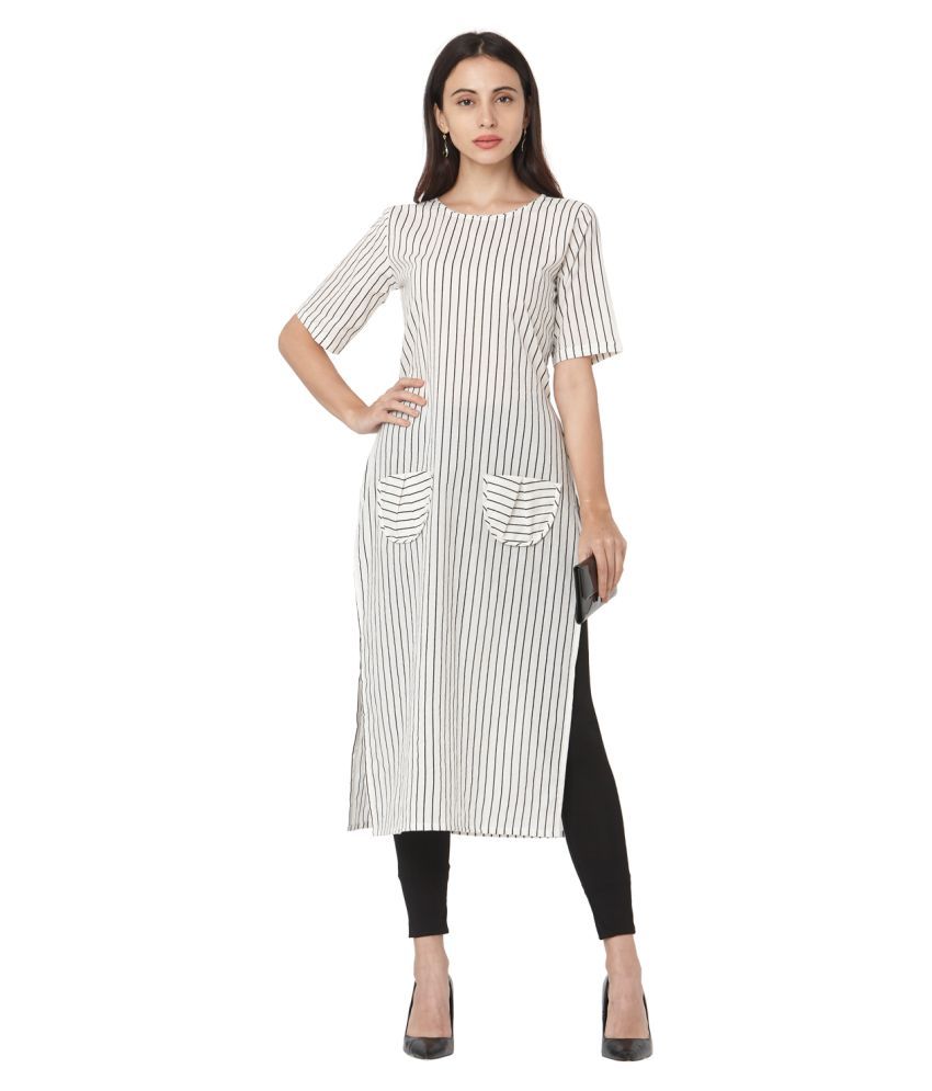     			SAANJH White Cotton Straight Kurti -