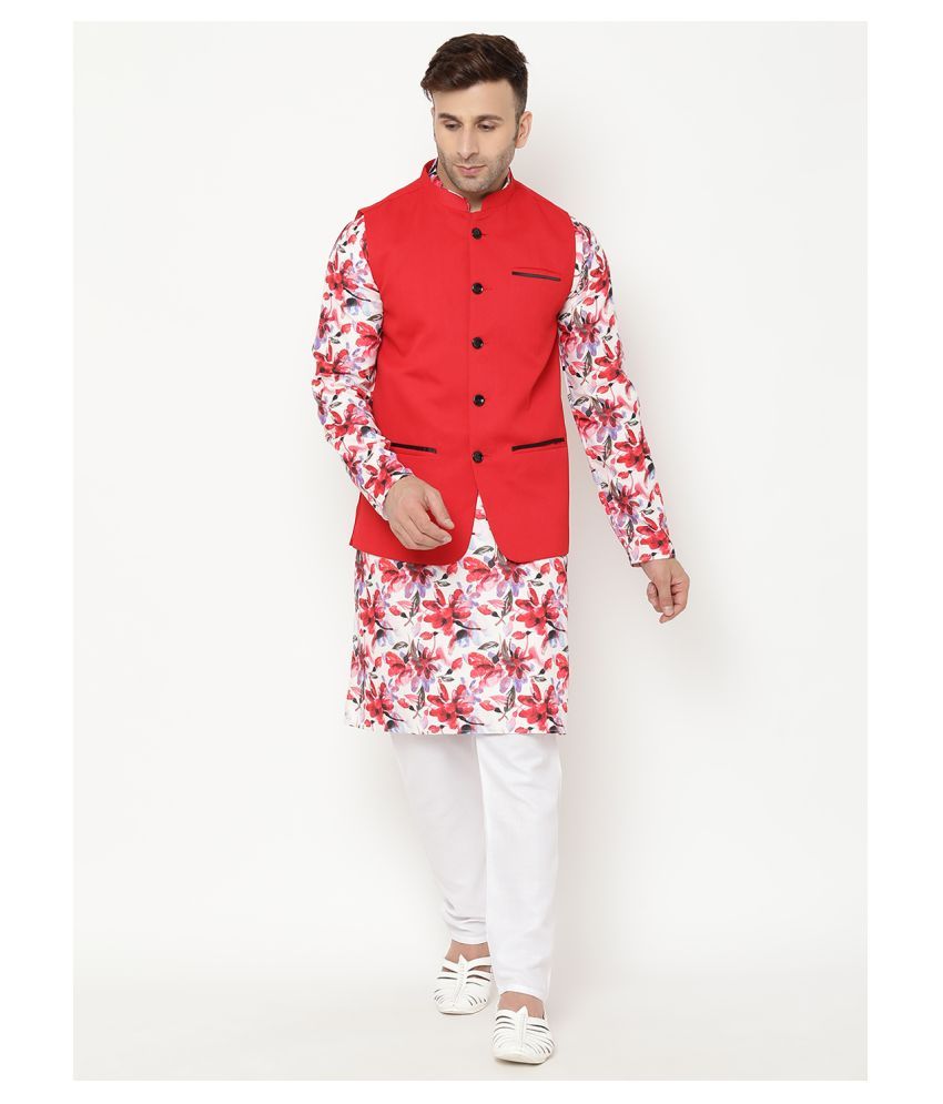     			Hangup Red Cotton Blend Kurta Pyjama Set Single Pack