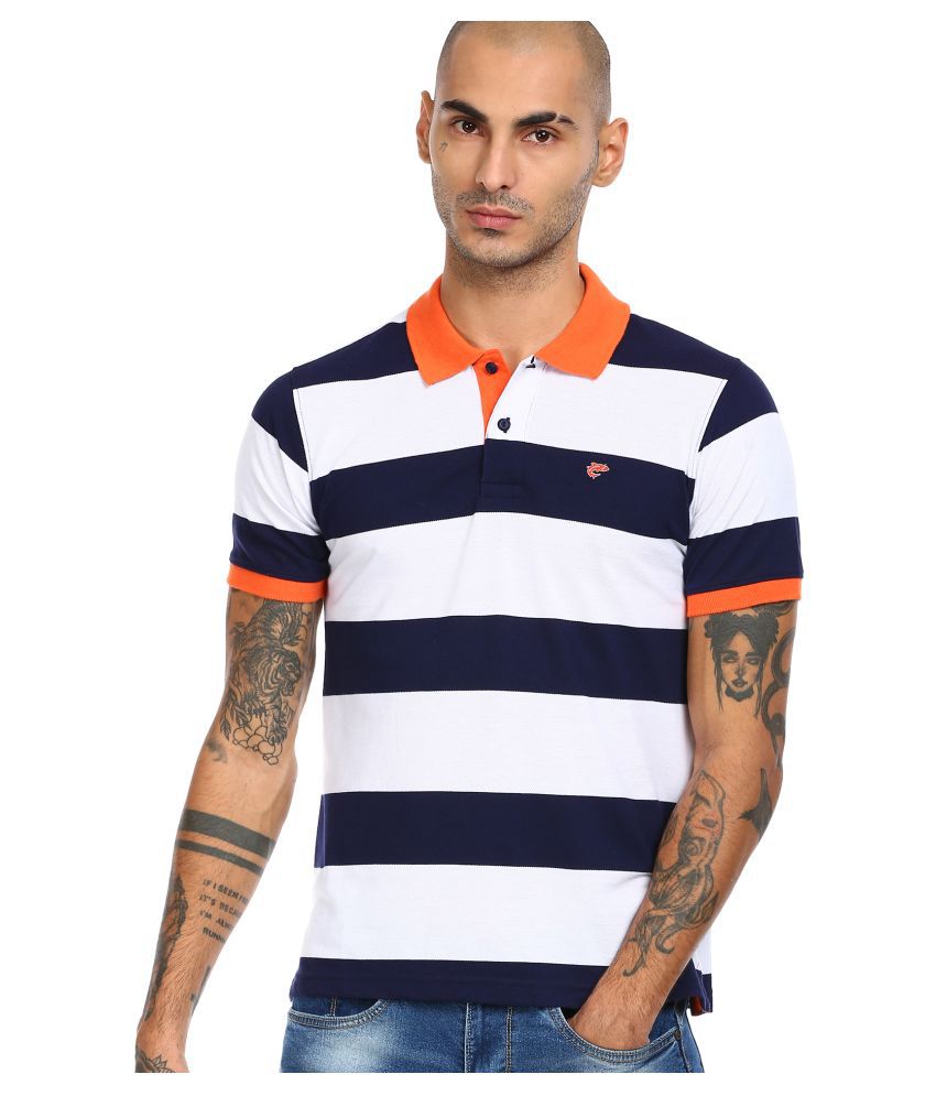     			Ruggers Cotton Blue Stripers Polo T Shirt