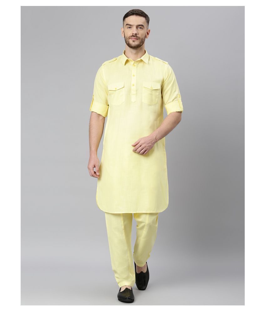     			Hangup Yellow Cotton Blend Pathani Suit Pack of 3