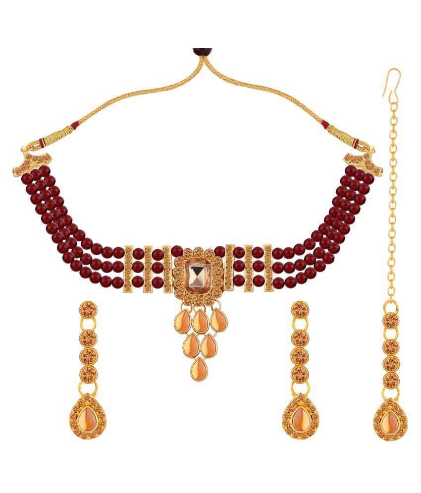     			Paola Alloy Red Traditional Necklaces Set Choker
