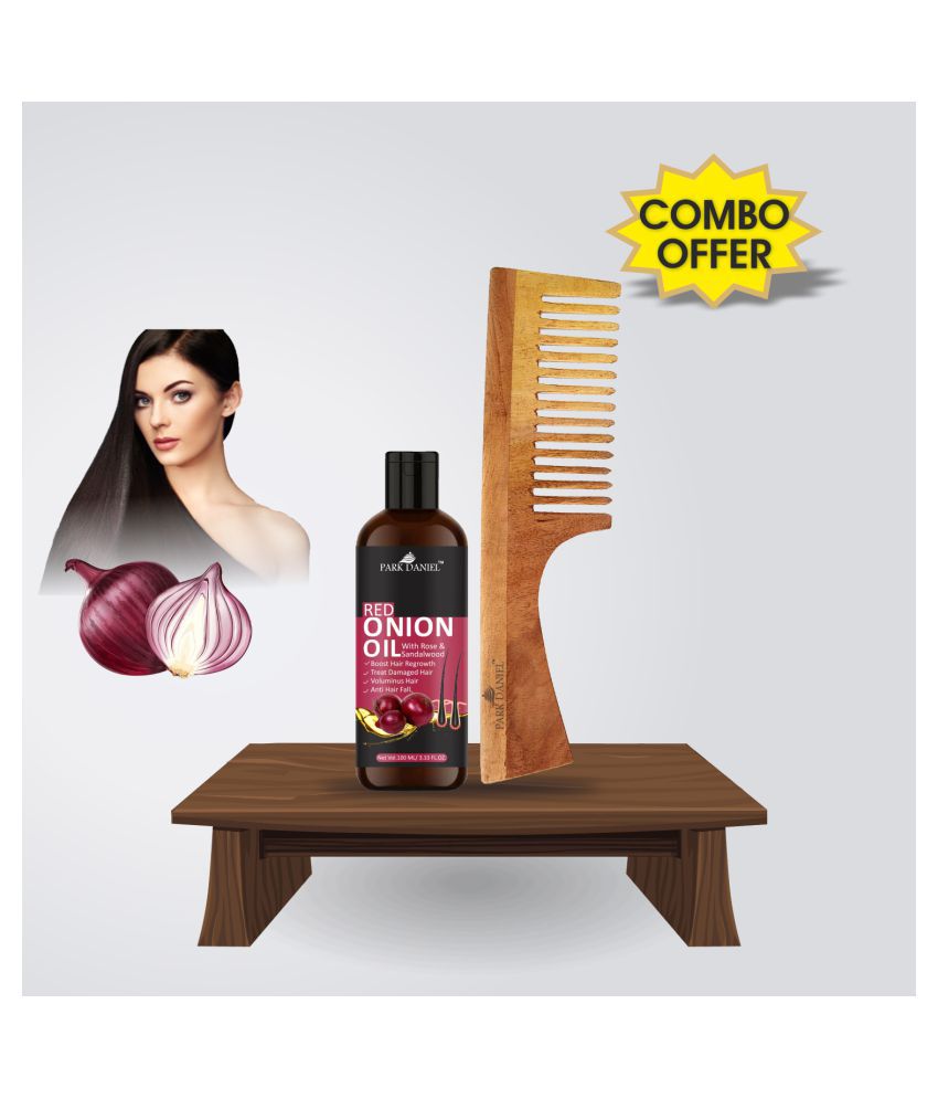     			Park Daniel  Red Onion Oil+ Neem Wooden  Wide tooth Comb Pack of 2