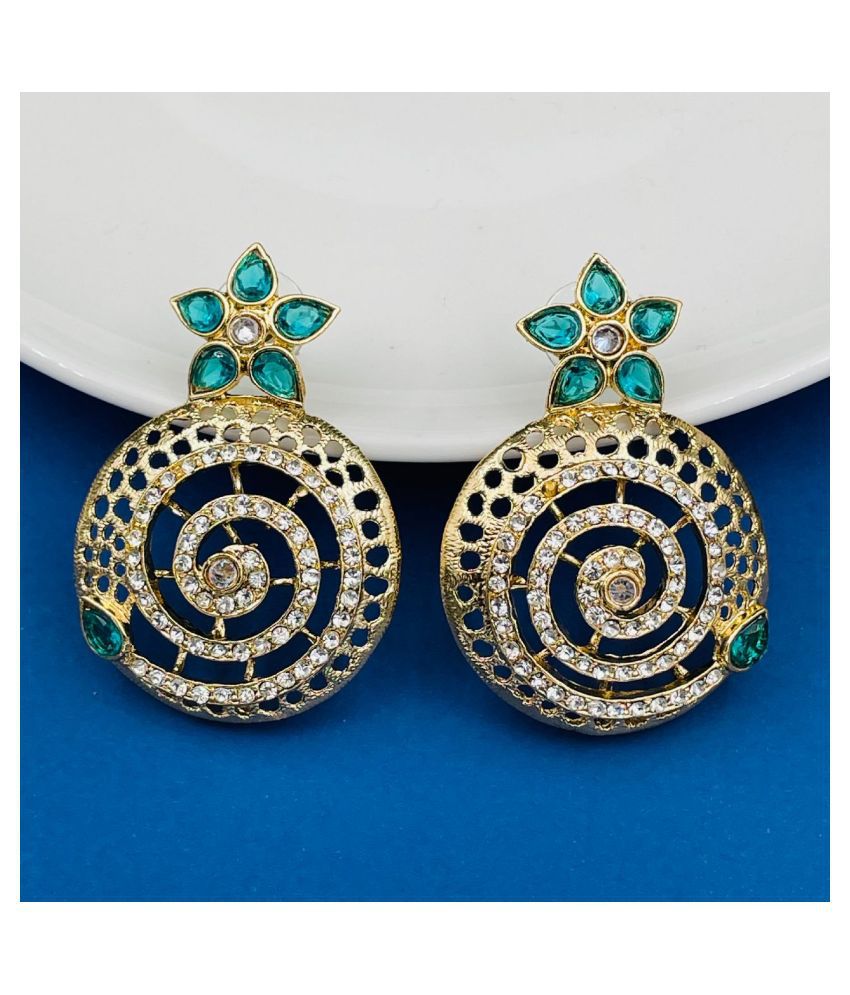     			The Jewelbox Green Brass Geometrics Stud Earrings
