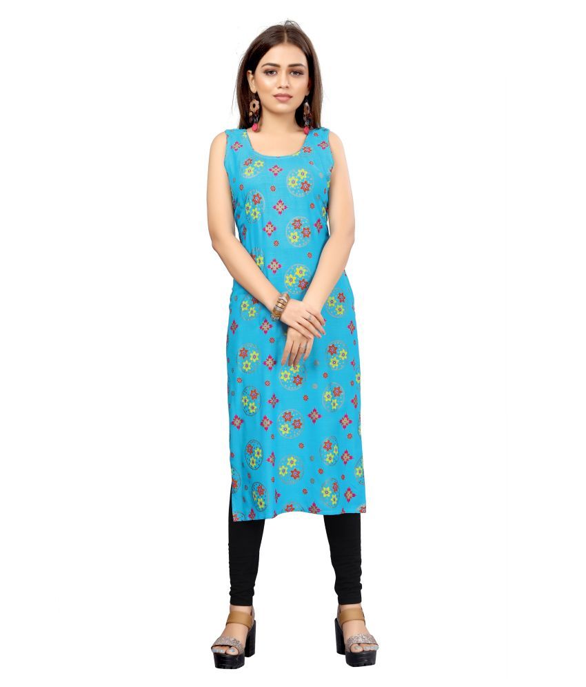     			MEESORRA - Turquoise Rayon Women's Straight Kurti ( Pack of 1 )