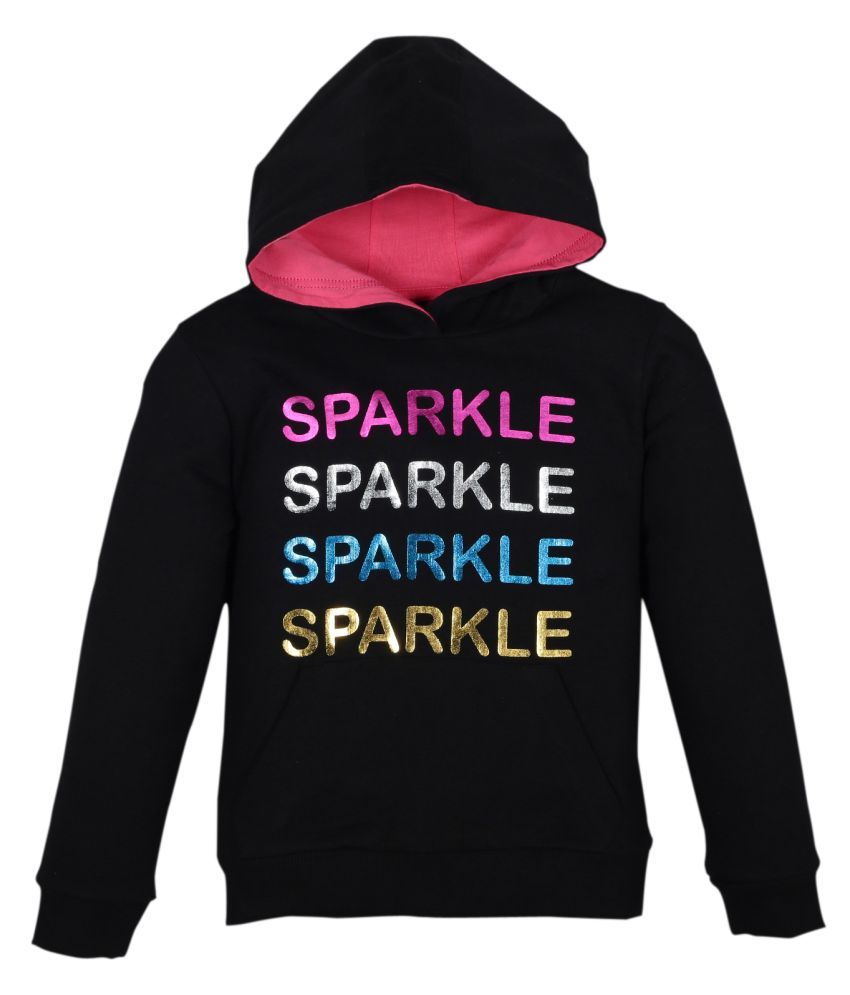     			Plum Tree Girls Sparkle Print Hoodie Sweatshirt - Black