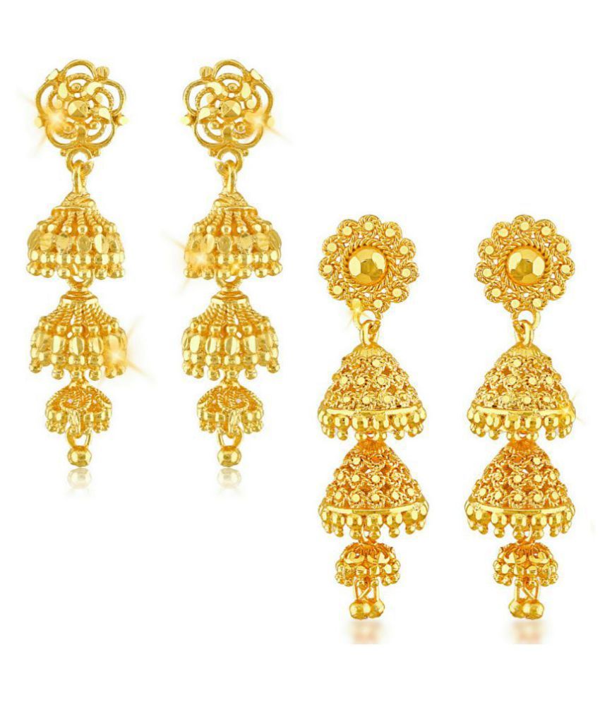     			Vighnaharta Traditional South Culture Alloy Gold Plated Jhumki earring Combo set ( Pack of- 2 Pair Earrings)