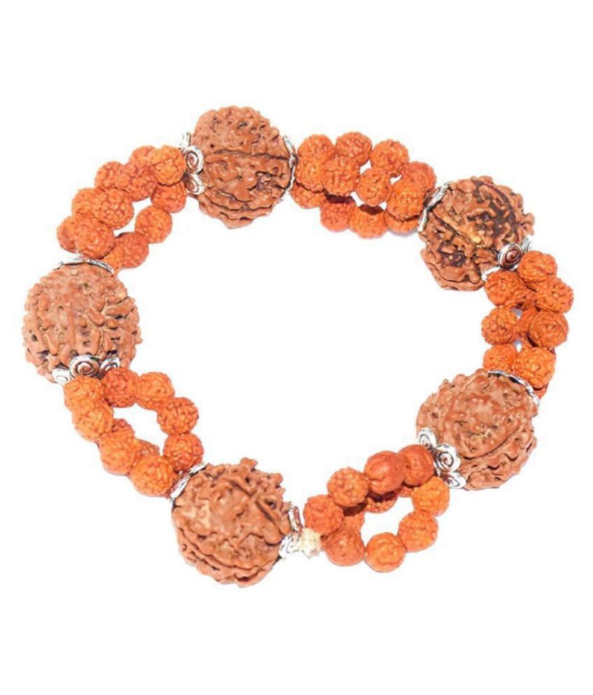     			Rudraksha Designer Bracelet with 100% Original 5 / five face Rudraksha beads And 3 Line Rudraksha in the middle along white cap