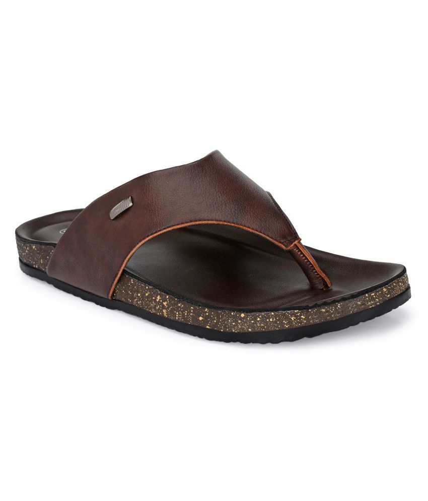     			SHENCES Brown Faux Leather Sandals