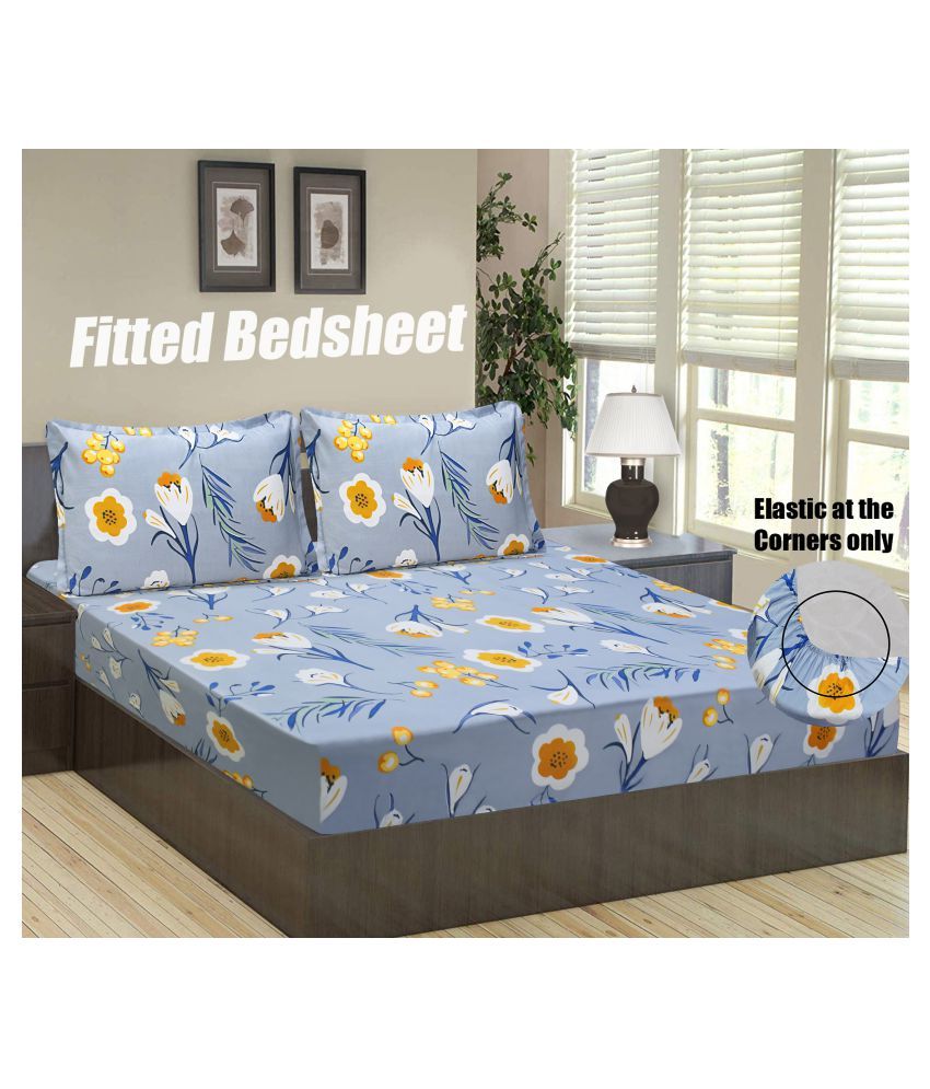     			Home Candy Double Microfibre Blue Floral Fitted Sheet