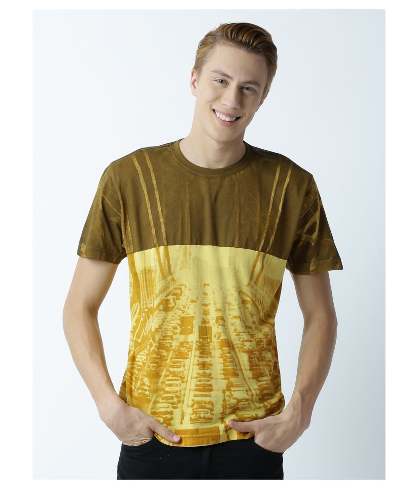     			Huetrap cotton Yellow Printed T-Shirt Single Pack