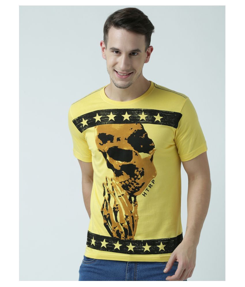     			Huetrap cotton Yellow Printed T-Shirt Single Pack