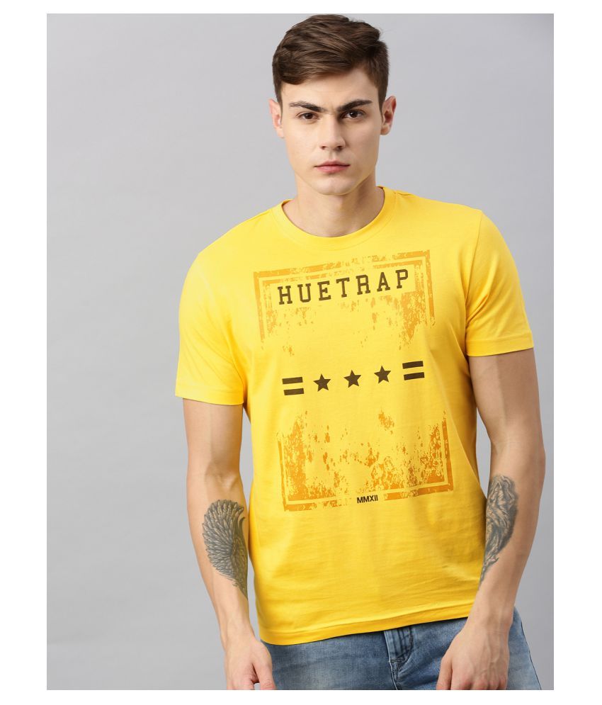     			Huetrap cotton Yellow Printed T-Shirt Single Pack