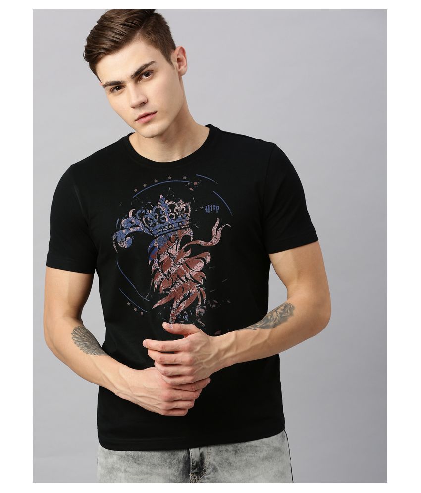     			Huetrap Cotton Blend Black Printed T-Shirt Single Pack