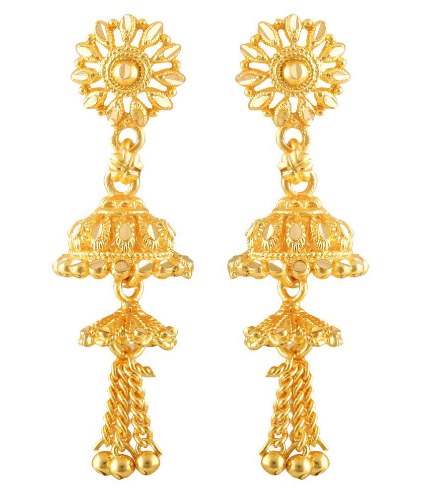     			Vighnaharta Traditional Look chain Latkan Gold Plated Screw back alloy Jhumki Earring for Women and Girls  {VFJ1424ERG}