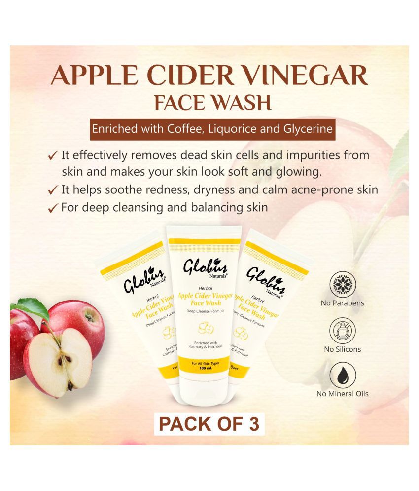     			Globus Naturals Apple Cider Vinegar Deep Clean Face Wash 100 mL Pack of 3