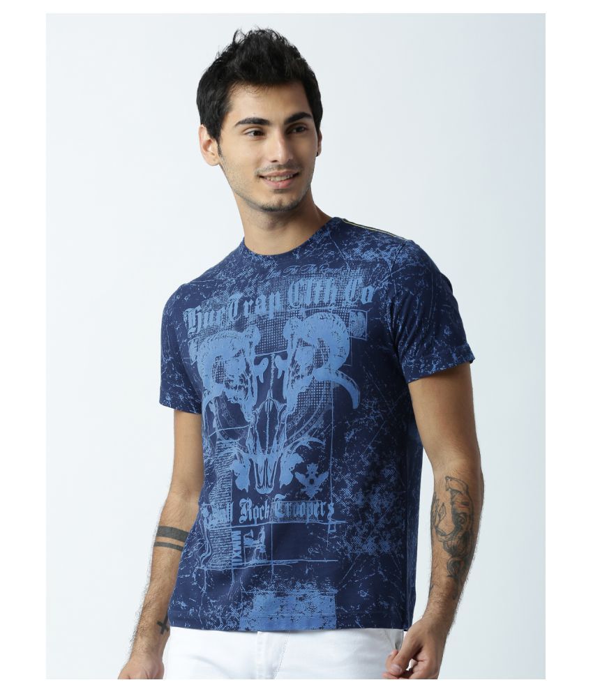     			Huetrap cotton Navy Printed T-Shirt Single Pack