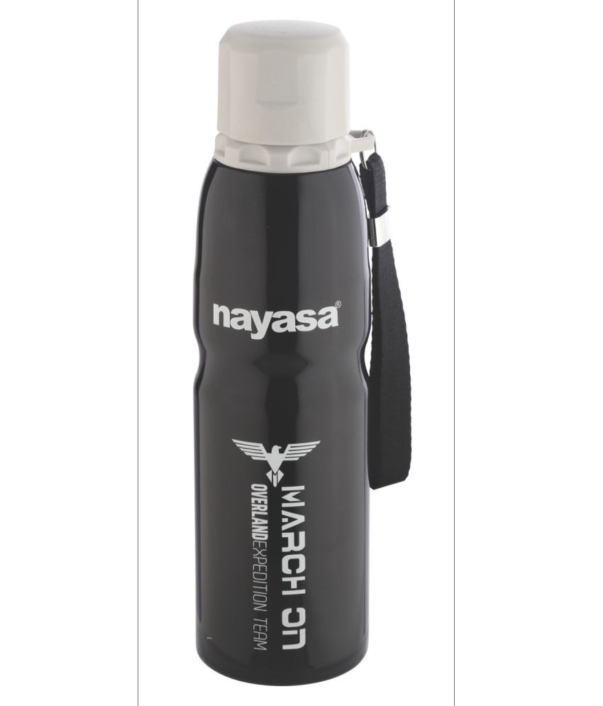 Nayasa March On Black 800 mL Steel Water Bottle set of 1