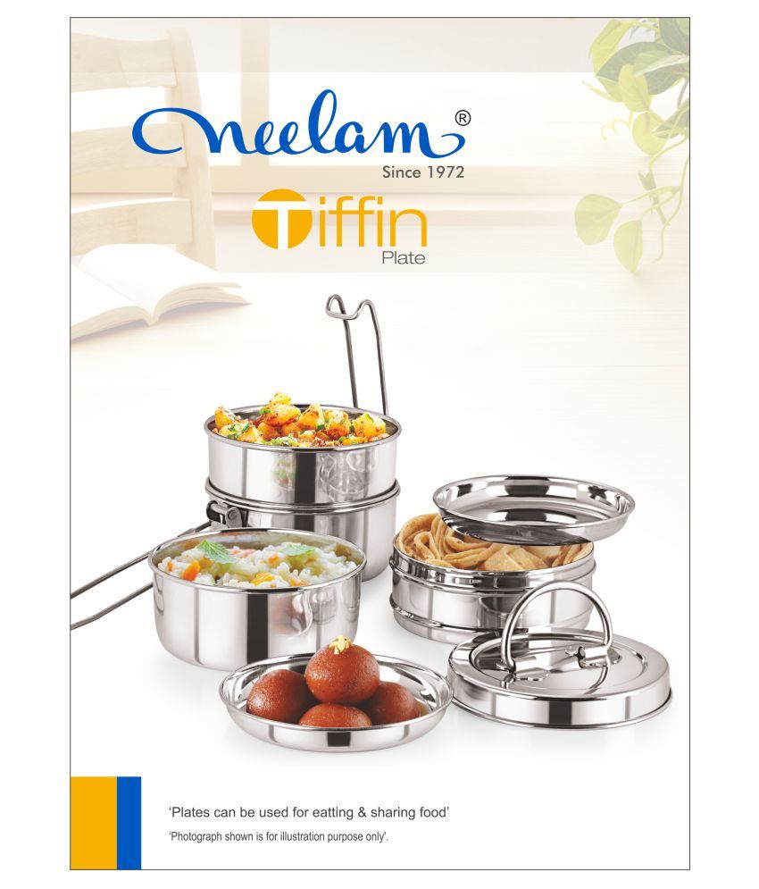     			Neelam Tiffin Plate 7x3 Stainless Steel Lunch Box 3 Container (Pack of 1)