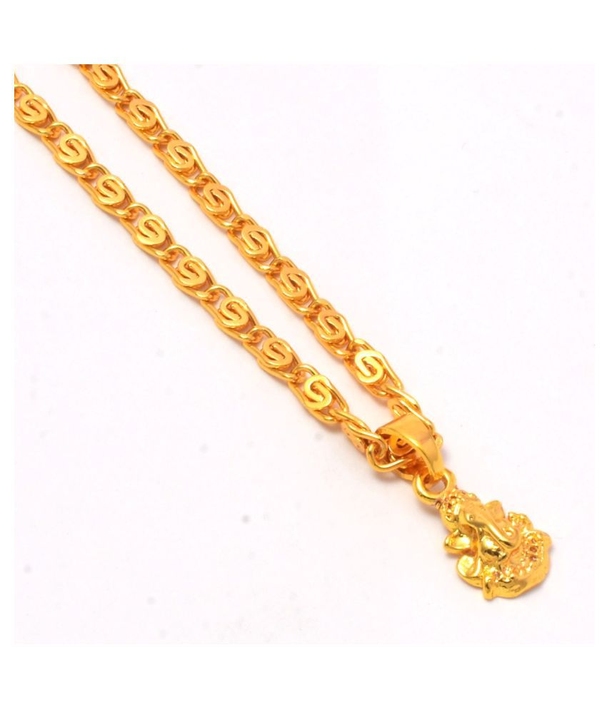     			Jewar Mandi Lord Ganesh Ji Gold Plated Locket/Pendant with Link Chain Daily use for Men, Women & Girls, Boys