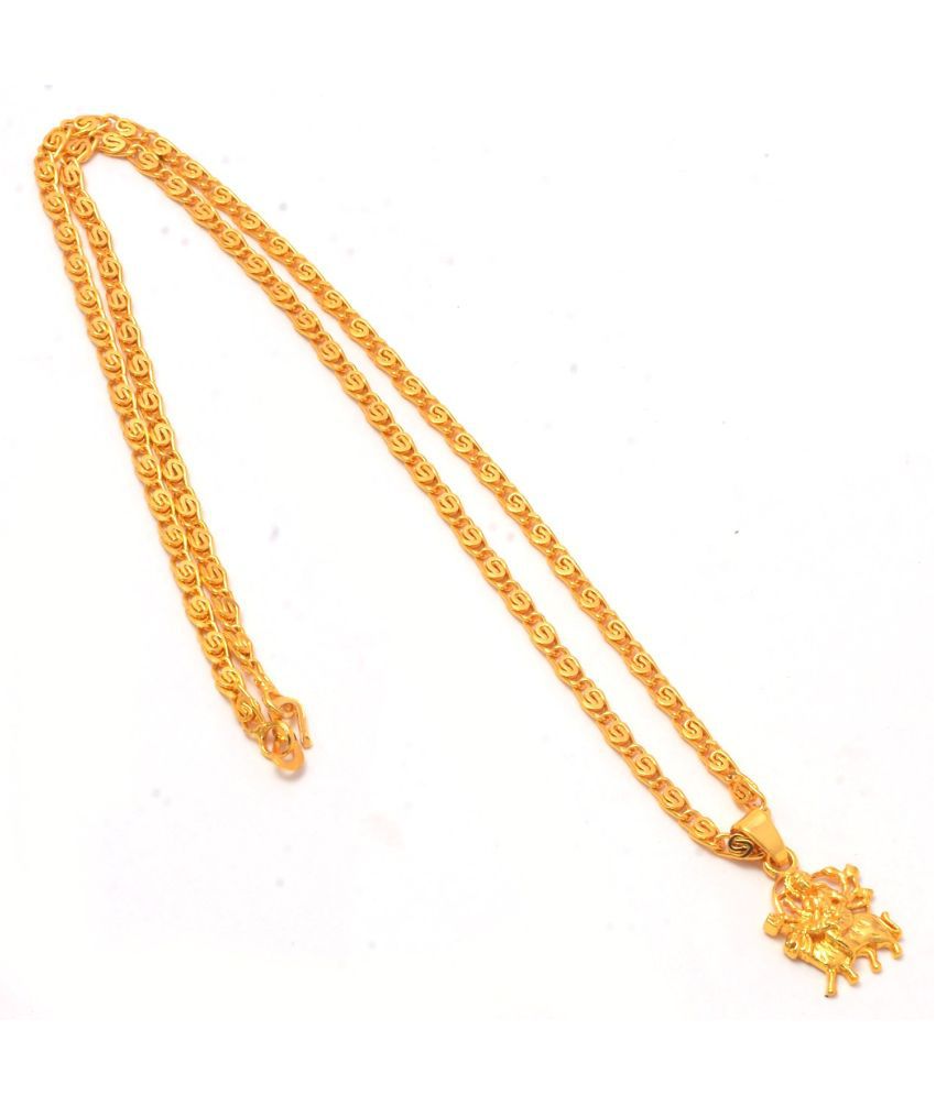     			Jewar Mandi Maa Durga Shero Wali Mata Ji Gold Plated Locket/Pendant with Link Chain Daily use for Men, Women & Girls, Boys