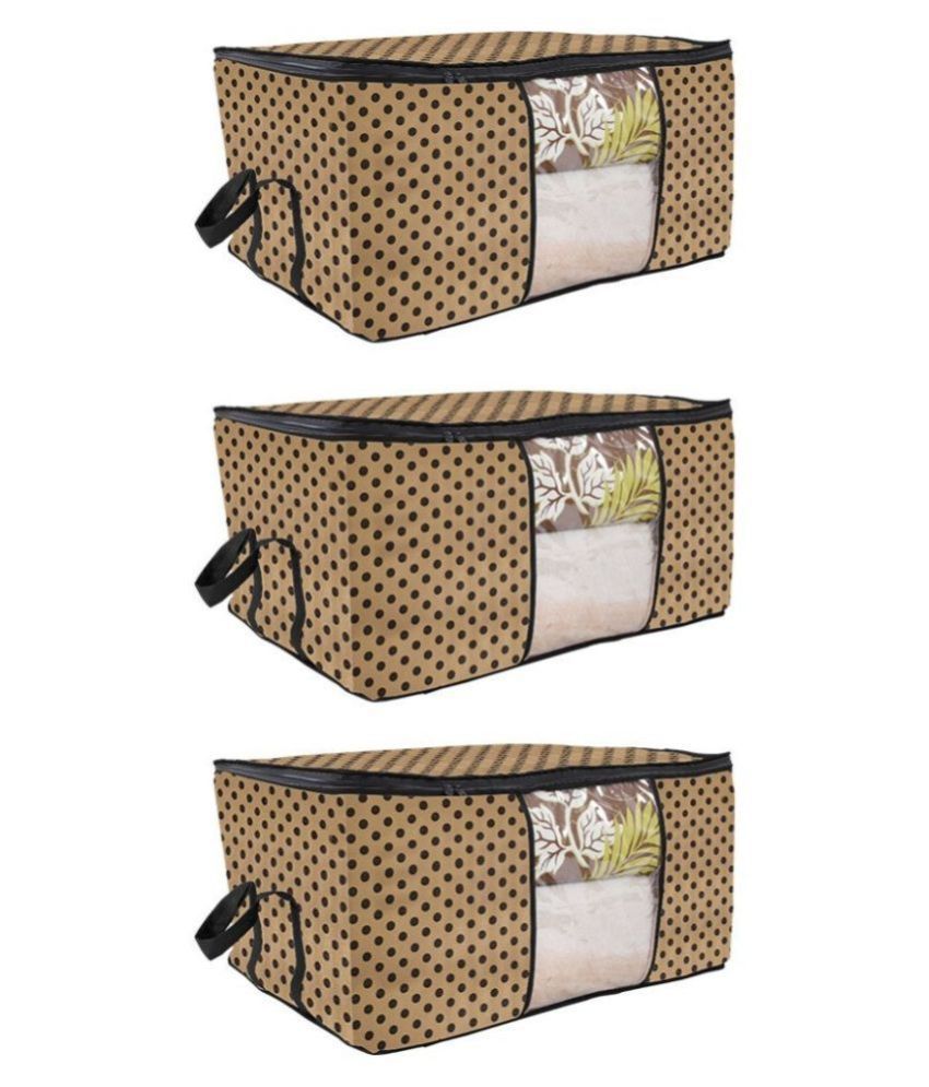     			PrettyKrafts Underbed Storage Bag, Storage Organizer, Blanket Cover with Side Handles (Set of 3 pcs) F1295_Dots_Beige_3 (Beige)