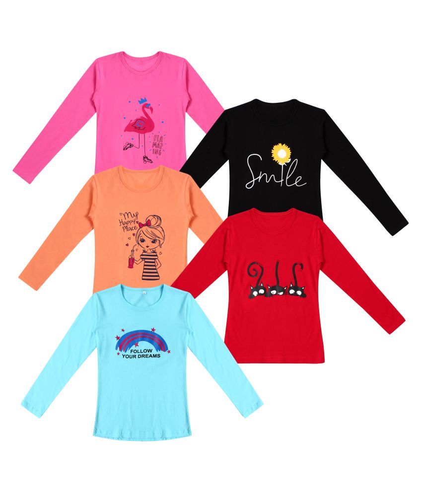     			DIAZ 100% Breathable Cotton Girls Full Sleeve T-Shirt | Girls Full Sleeve Printed T-Shirt Combo - Casual Long Sleeve Tees, Regular Fit Round Neck Tops for Girls