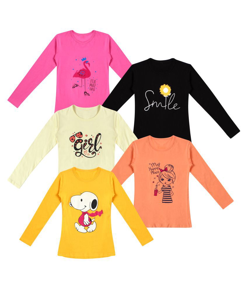    			DIAZ 100% Breathable Cotton Girls Full Sleeve T-Shirt | Girls Full Sleeve Printed T-Shirt Combo - Casual Long Sleeve Tees, Regular Fit Round Neck Tops for Girls