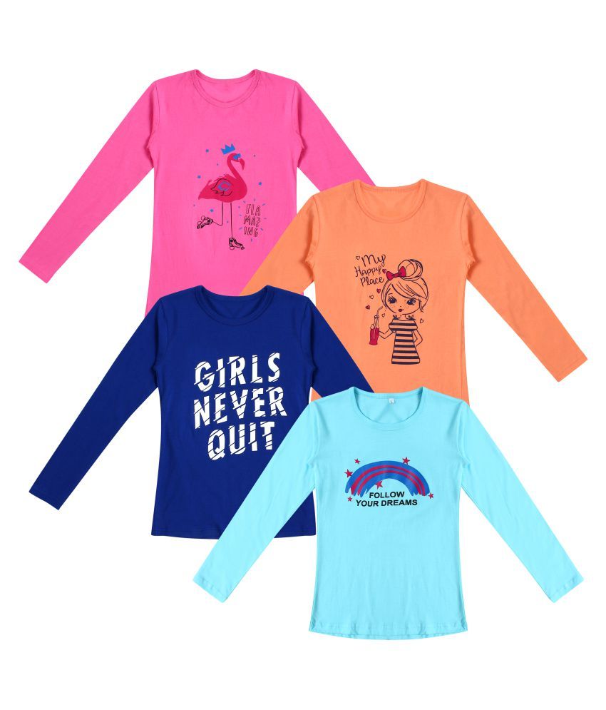     			DIAZ 100% Breathable Cotton Girls Full Sleeve T-Shirt | Girls Full Sleeve Printed T-Shirt Combo - Casual Long Sleeve Tees, Regular Fit Round Neck Tops for Girls