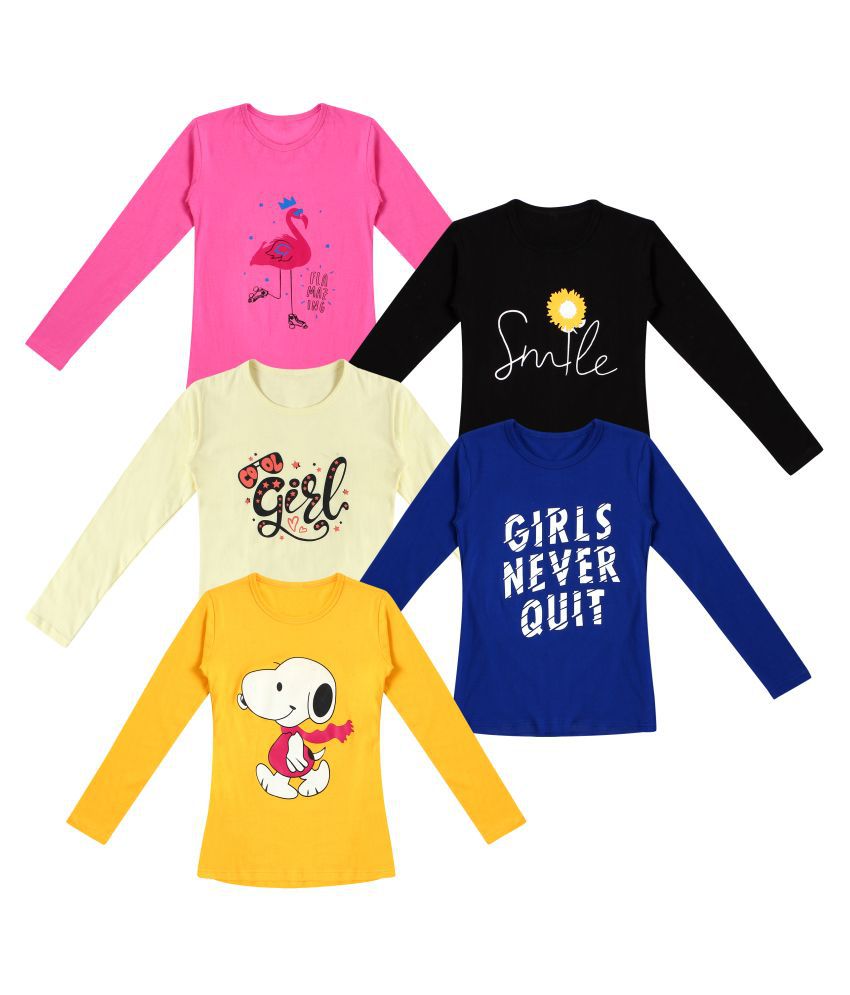    			DIAZ 100% Breathable Cotton Girls Full Sleeve T-Shirt | Girls Full Sleeve Printed T-Shirt Combo - Casual Long Sleeve Tees, Regular Fit Round Neck Tops for Girls