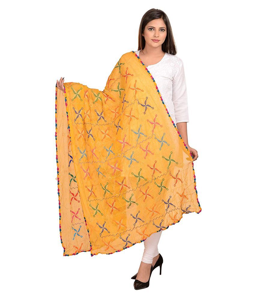     			Raj Yellow Chiffon Dupatta - Single