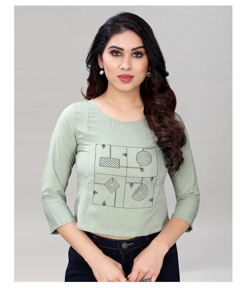     			Selvia Crepe Crop Tops - Green Single