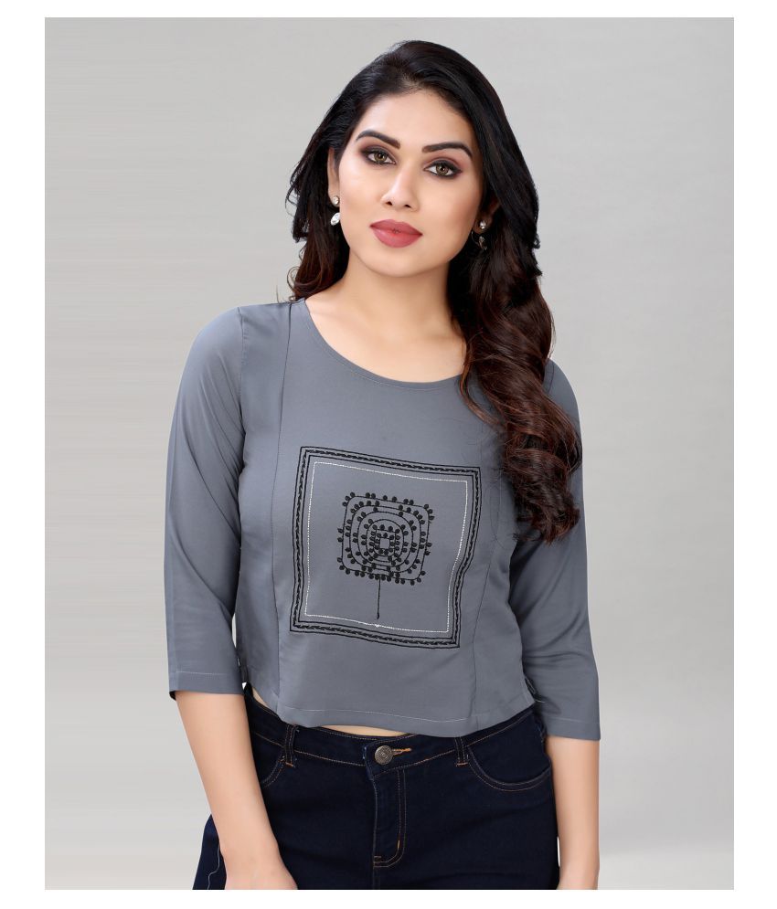     			Selvia Crepe Crop Tops - Grey Single