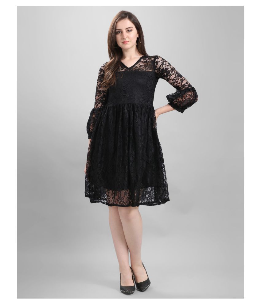     			Selvia Net Black A- line Dress -