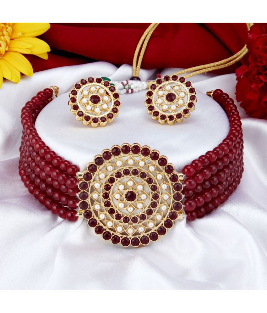     			Sukkhi Alloy Maroon Traditional Necklaces Set Choker