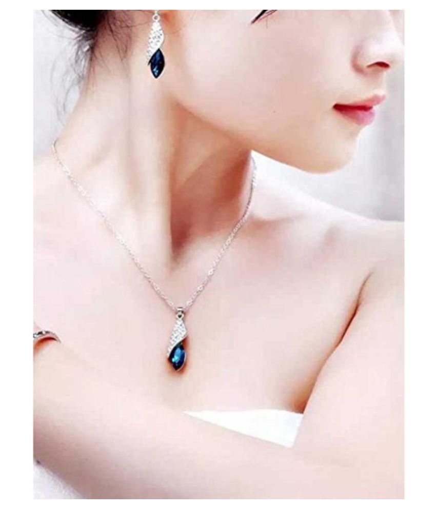     			YouBella Blue Crystal Necklace with Earrings for Women - Combo Pack