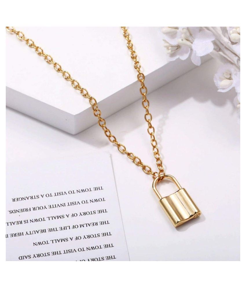     			YouBella Jewellery for women Lock Pendant Necklace for Women & Girls (Gold)