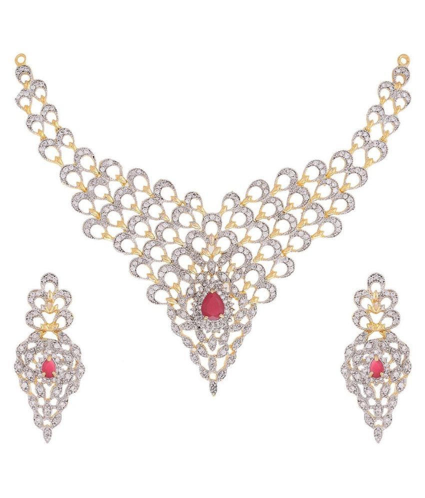     			YouBella Jewellery American Diamond Gold Plated Necklace Set with Earrings for Women