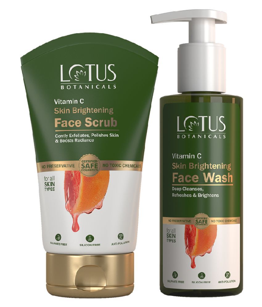 Lotus Botanicals Vitamin C Skin Brightening, Face Wash (180ml) and Scrub (100g) Combo, 280g