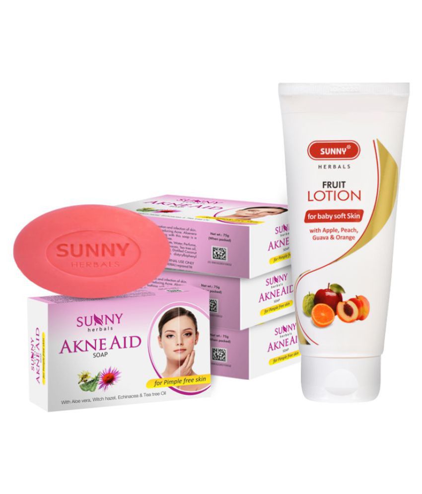     			SUNNY HERBALS Fruit Body Lotion 100ml and Akne Aid Soap (75g*4)300 g