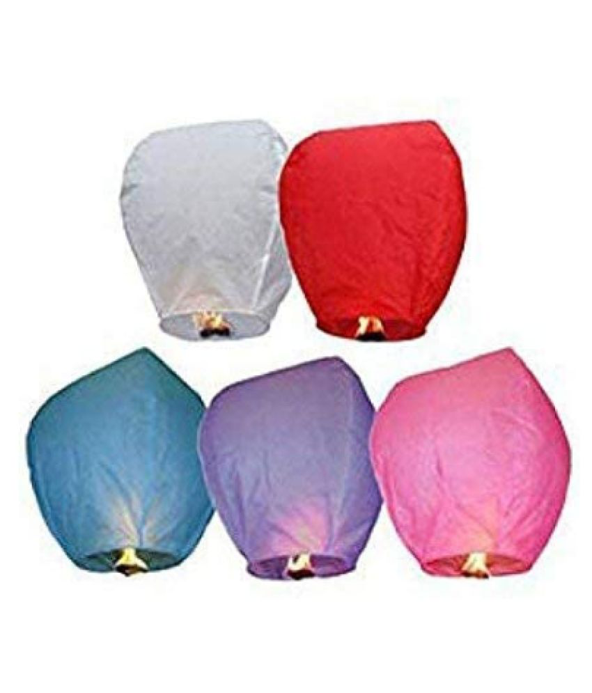 Blooms Mall  Paper Sky Lanterns Multicolour Wishing Hot Air Balloon ( Pack of 5