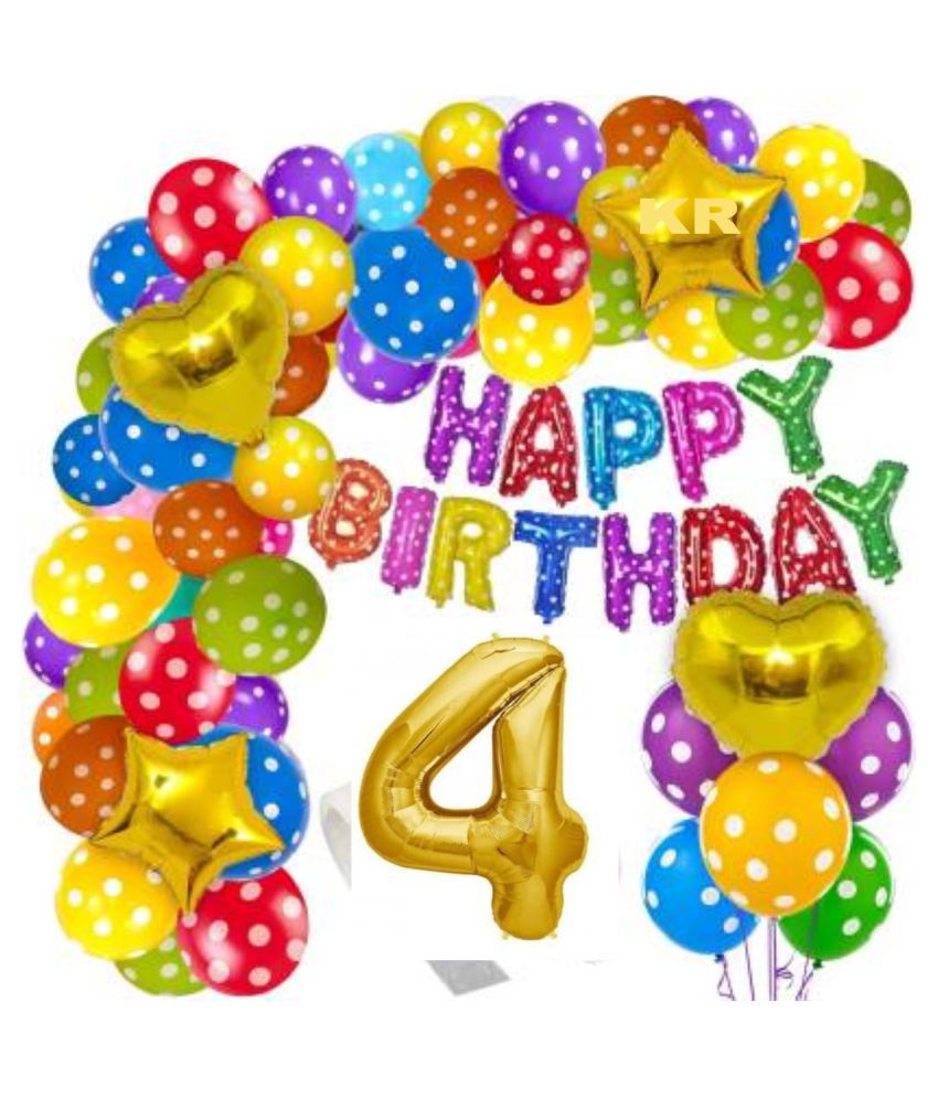     			KR 4TH Birthday Decorations Kit for Boys and Girls- 57+1=58pcs 4TH Happy Birthday Balloons Set with Foil Balloon, Latex & Metallic Balloons, Balloon Arch & Glue Dot /4th Happy Birthday Decoration Kit (Set of 58)