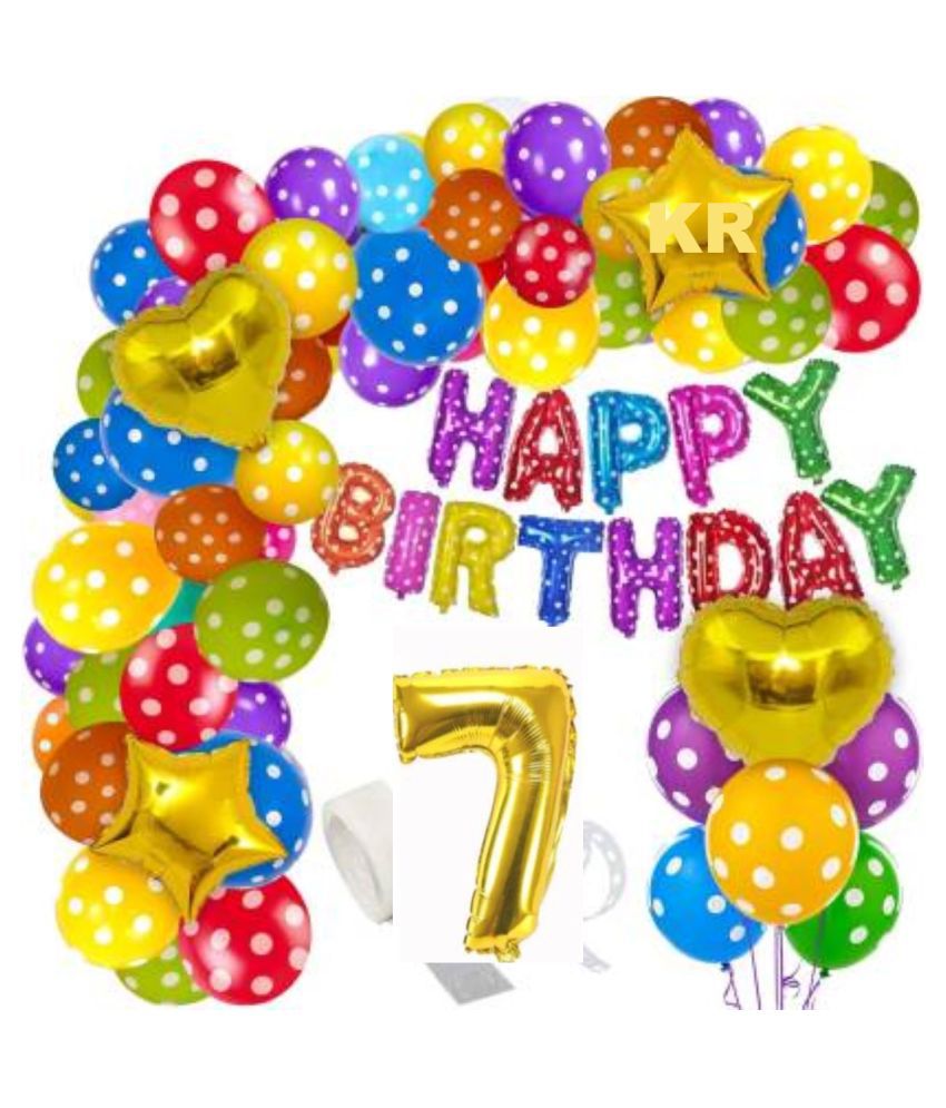     			KR 7TH Birthday Decorations Kit for Boys and Girls- 57+1=58pcs 7TH Happy Birthday Balloons Set with Foil Balloon, Latex & Metallic Balloons, Balloon Arch & Glue Dot /7th Happy Birthday Decoration Kit (Set of 58)