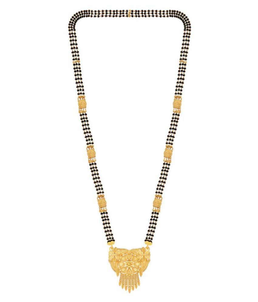     			Lakshmi Coin Long Black Beads Gold Plated Mangalsutra For Women