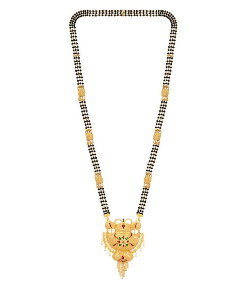     			Lakshmi Coin Long Black Beads Gold Plated Mangalsutra For Women