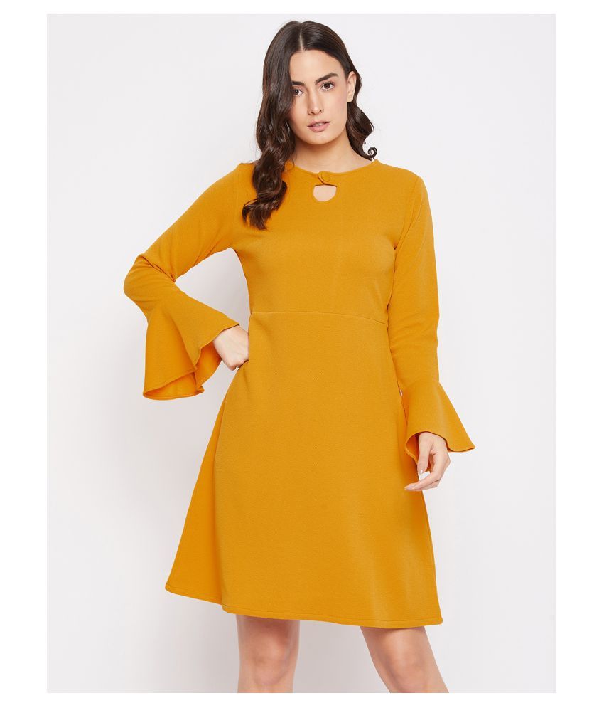     			Purys Polyester Yellow Fit And Flare Dress - Single