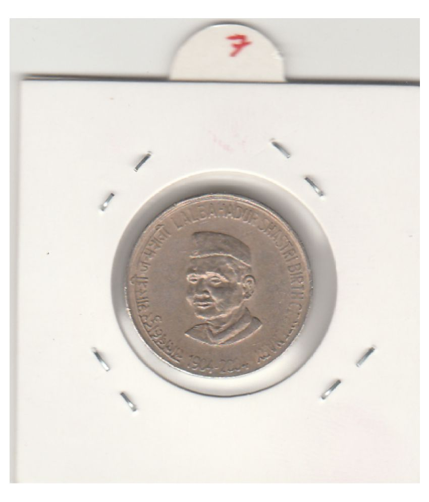     			NUMISMATTECLY  RARE AND SCARCE COLLECTIBLE FIVE RUPP.E COMMOMORATIVE C01N ,LAL BAHADUR SHASTRI BIRTH CENTENARY COPPER NICKLE METAL- YEAR-1904-2004,  IN EXTRA FINE CONDITION , HIGHLY COLLECTIBLE  PLEASE CHECK PICTURE CAREFULLY BEFORE ORDER ,